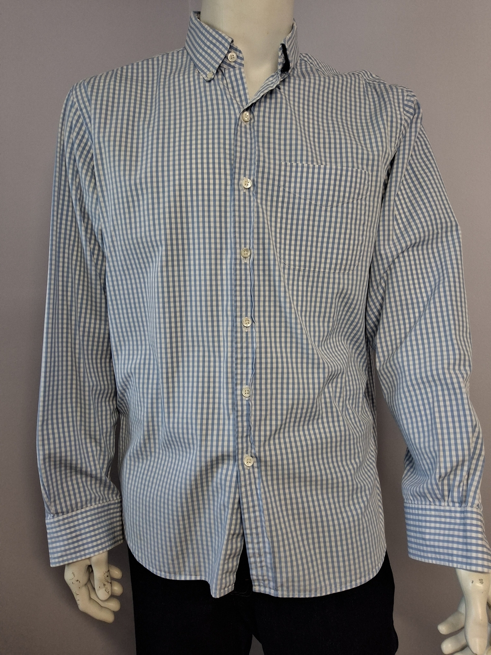 Ralph Lauren Men's Blue White Check Woven Button-Down Button-Up Shirt Pocket XL